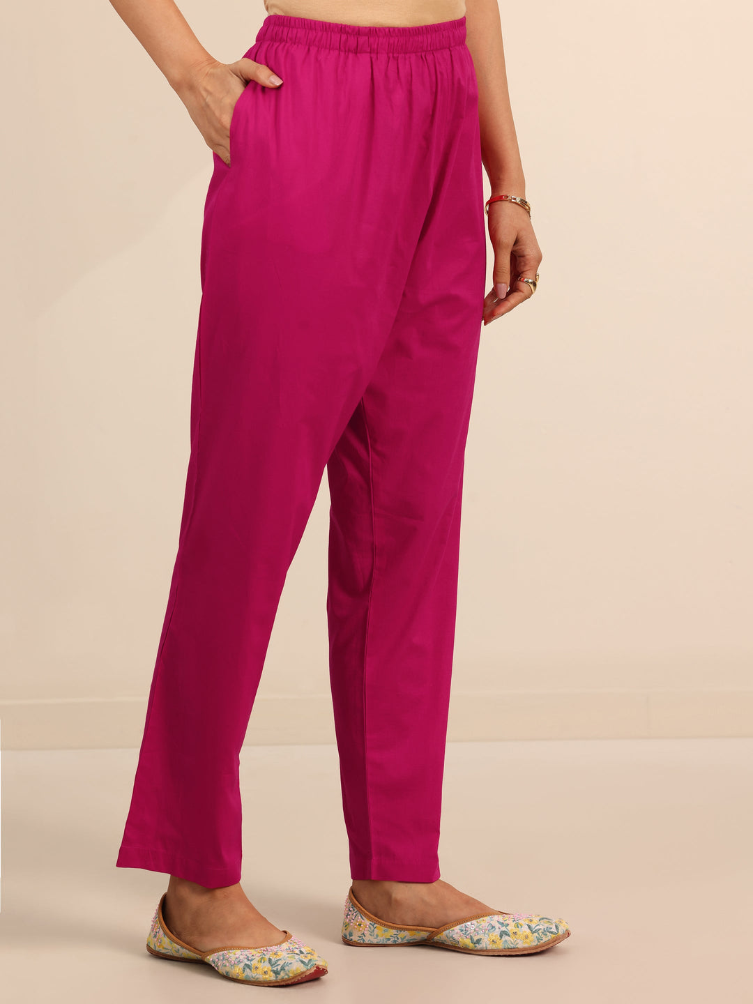 Pink Floral Cotton Straight Suit Set With Dupatta