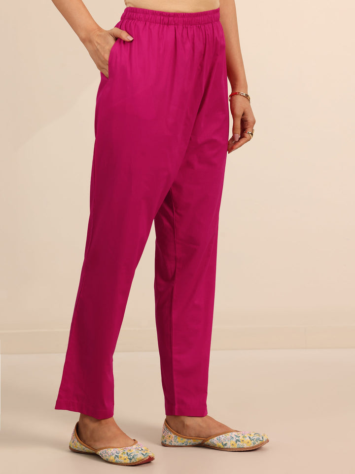 Pink Floral Cotton Straight Suit Set With Dupatta