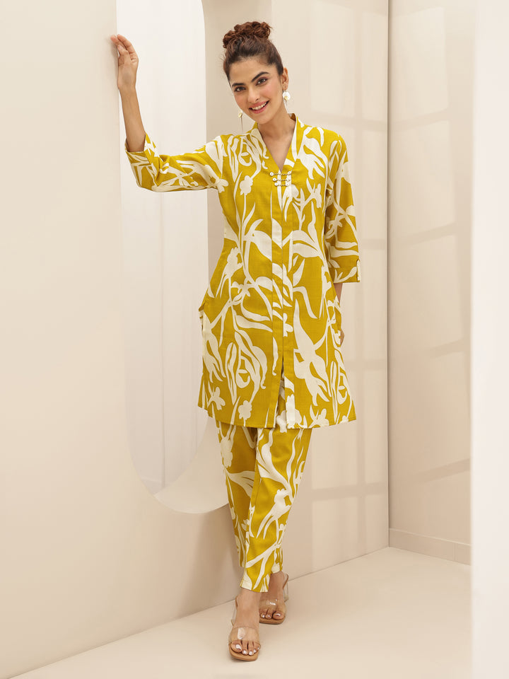 Mustard Printed Cotton Blend Co-Ord Sets