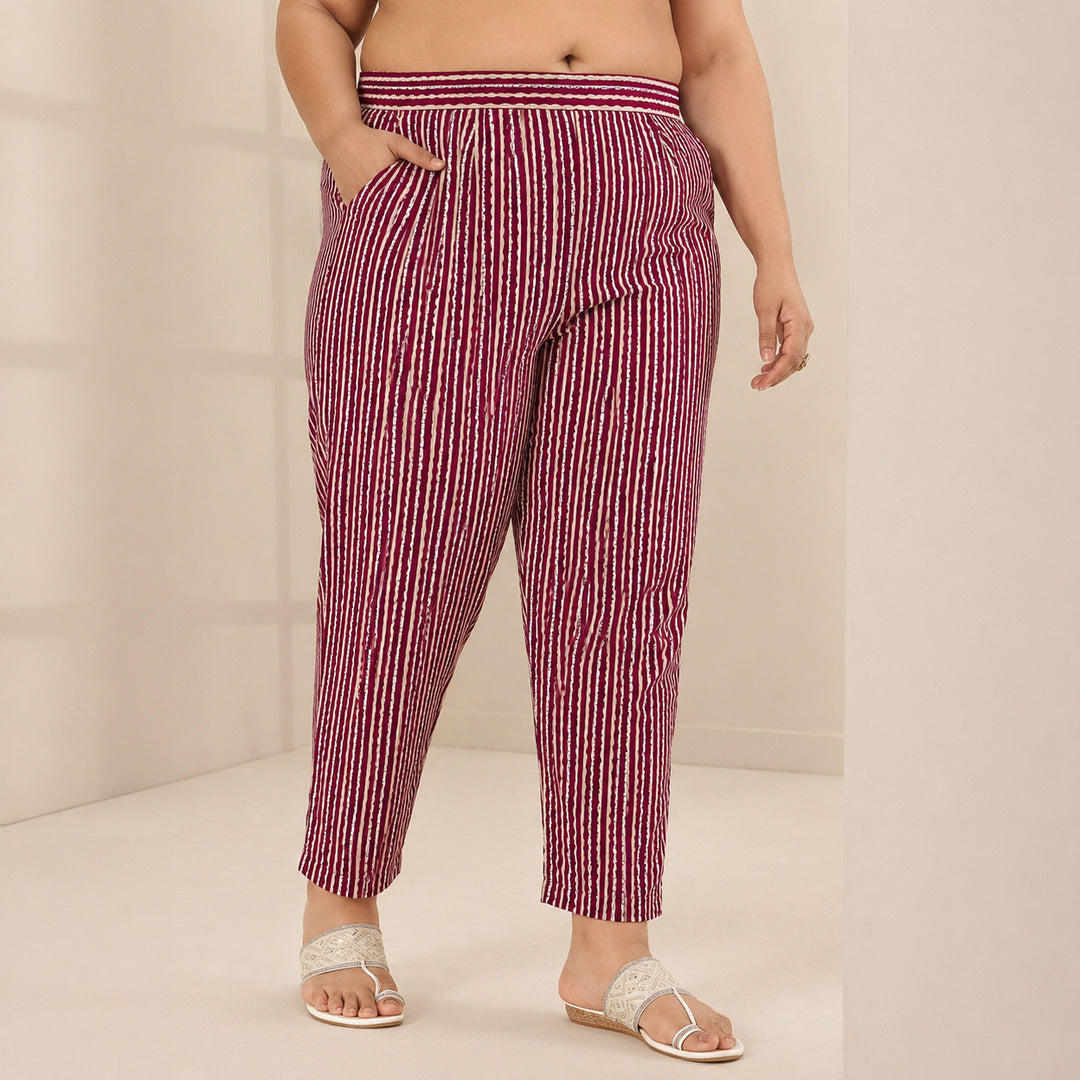 Plus Size Maroon Printed Cotton Blend Straight Suit Sets With Dupatta