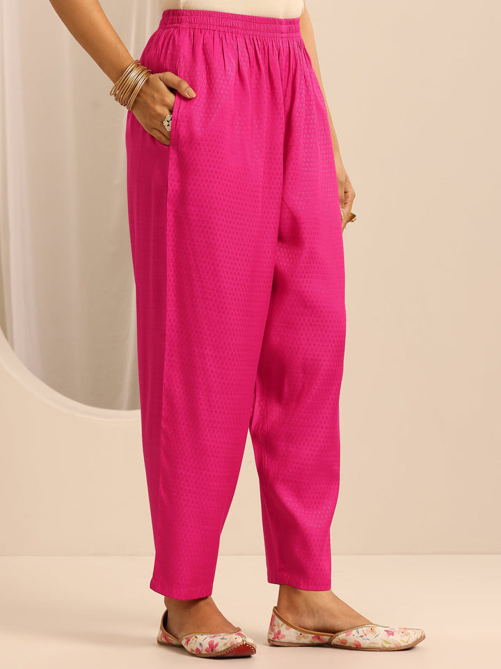 Pink Woven Cotton Blend Straight Suit Set With Dupatta