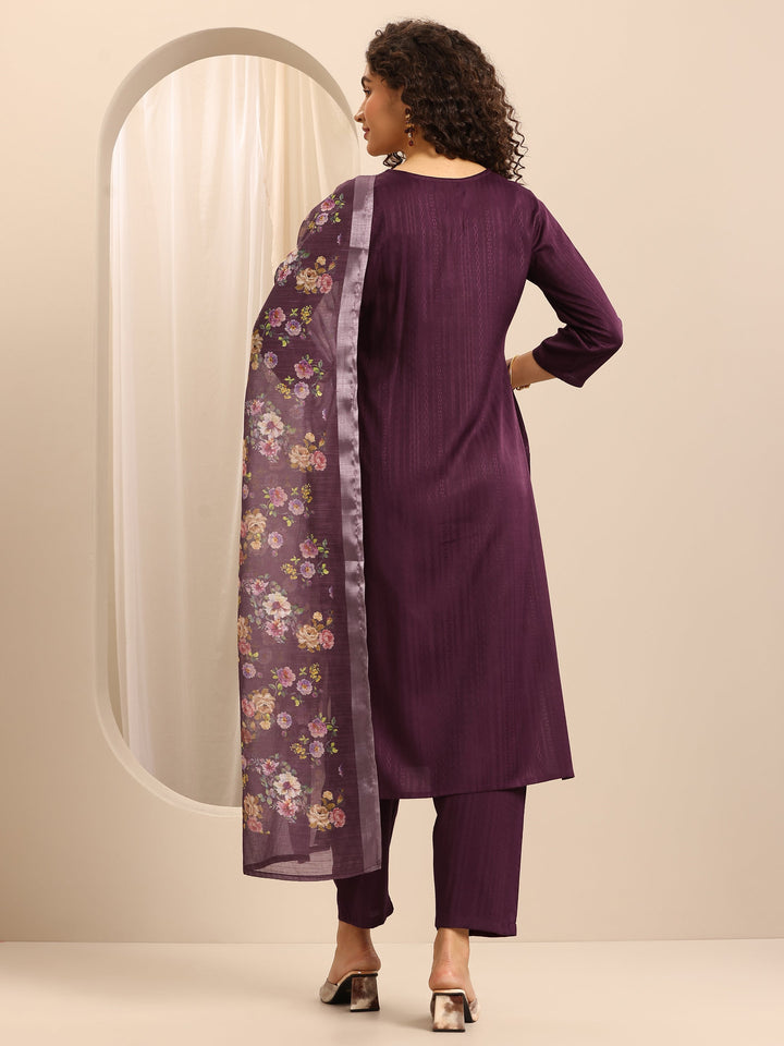 Red Woven Cotton Blend Straight Suit Set With Dupatta