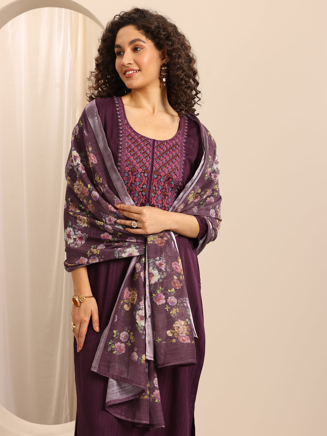 Red Woven Cotton Blend Straight Suit Set With Dupatta