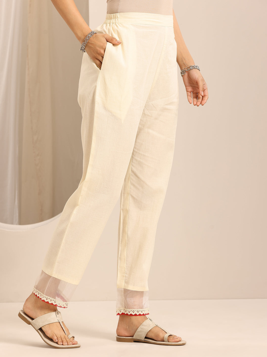 White Embroidered Cotton Blend Straight Suit Set With Dupatta