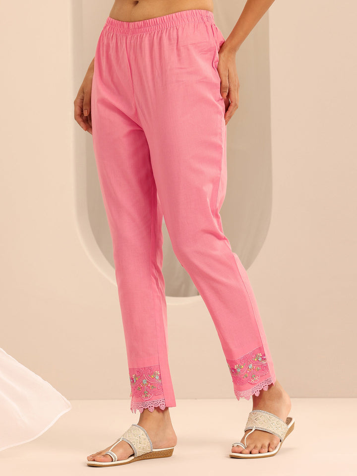 Peach Embroidered Cotton Blend A-line Suit Set With Dupatta