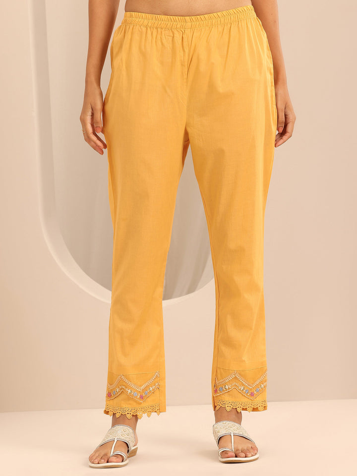 Mustard Embroidered Cotton Blend A-line Suit Set With Dupatta