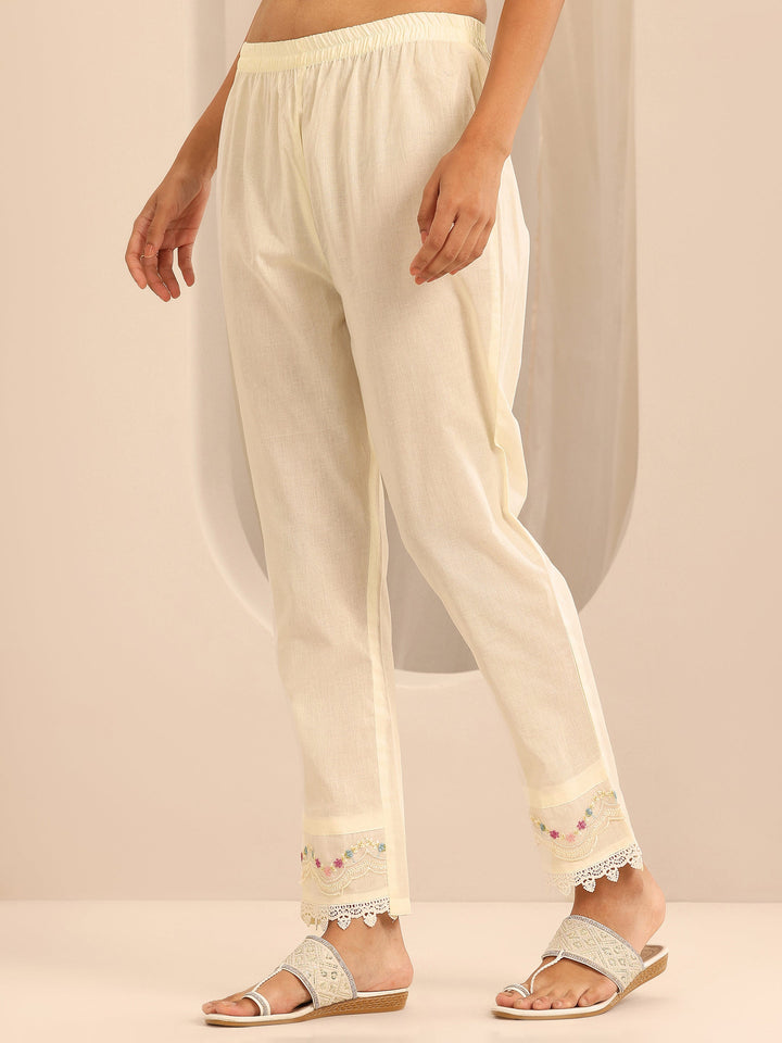Off white Embroidered Cotton Blend A-line Suit Set With Dupatta