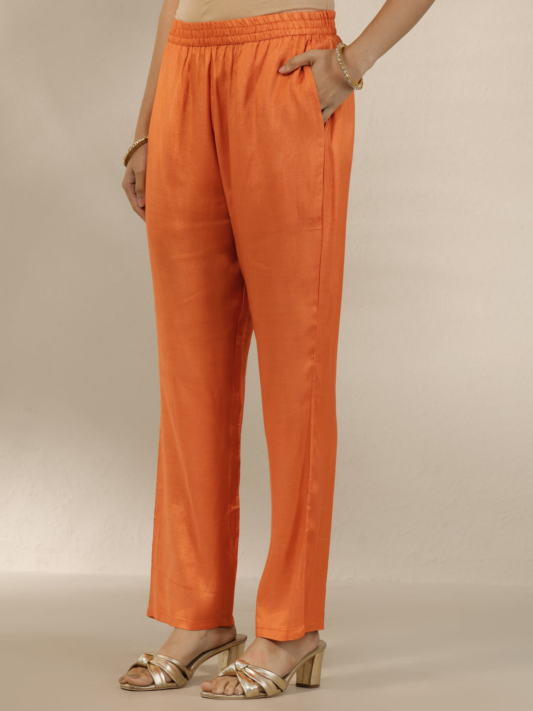 Orange Woven Design Silk Blend Straight Suit Set With Dupatta