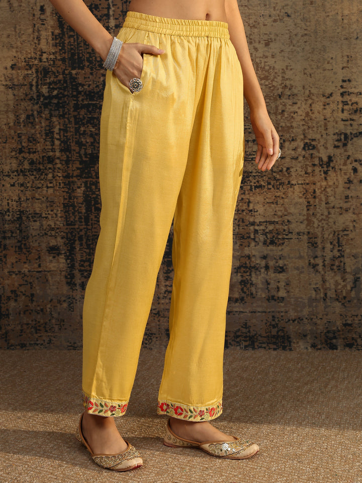 Yellow Embroidered Organza Straight Suit Set With Dupatta