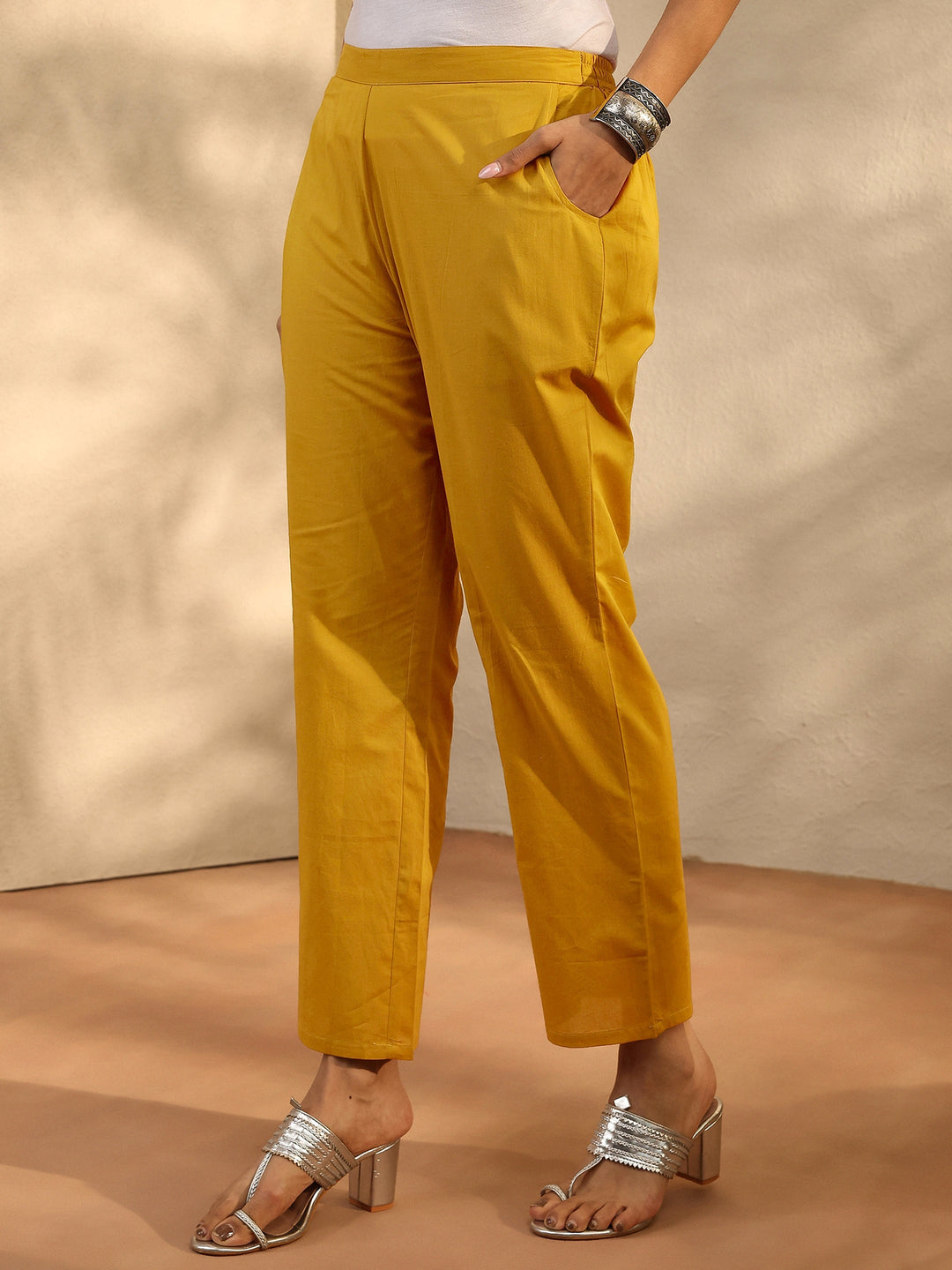 Mustard Printed Cotton Straight Suit Set With Dupatta