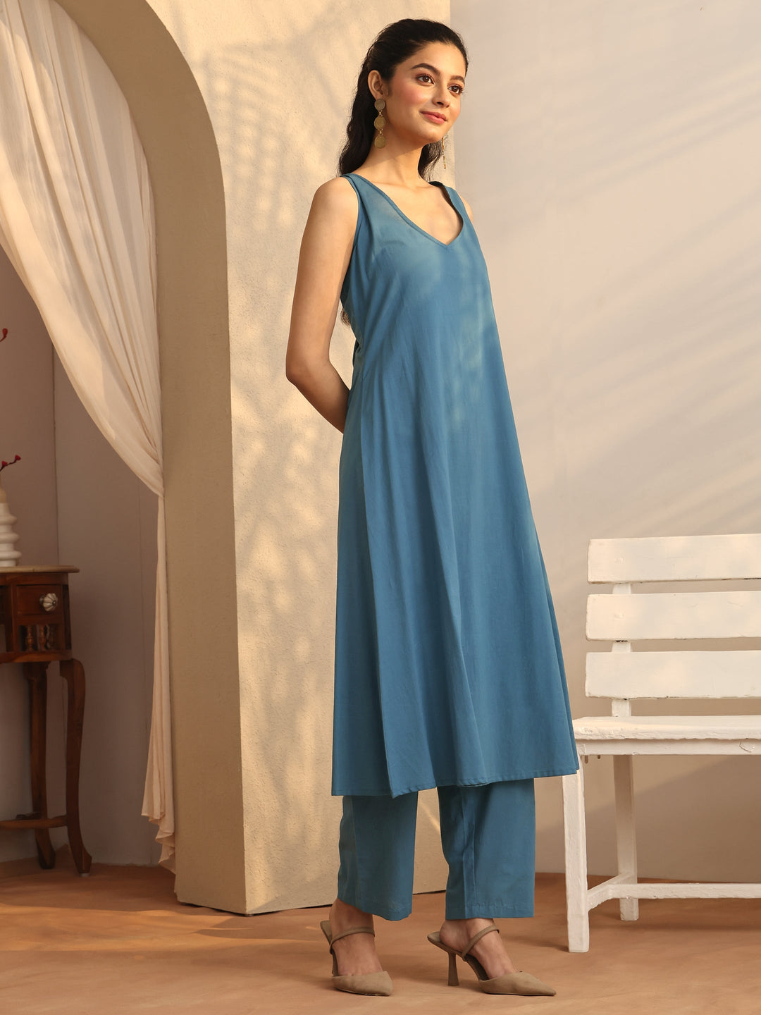Teal  Printed Chiffon Straight Kurta Set