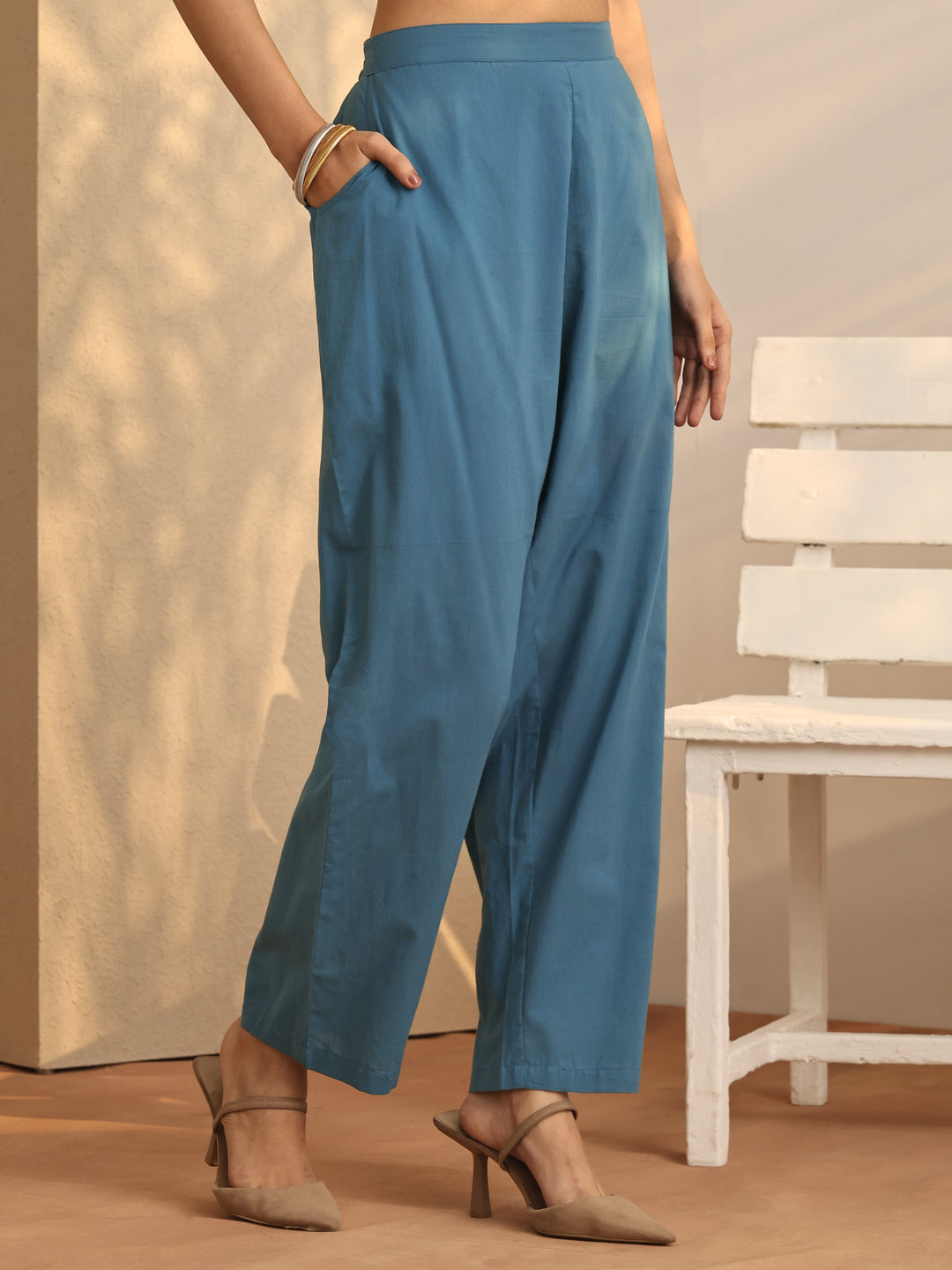 Teal  Printed Chiffon Straight Kurta Set