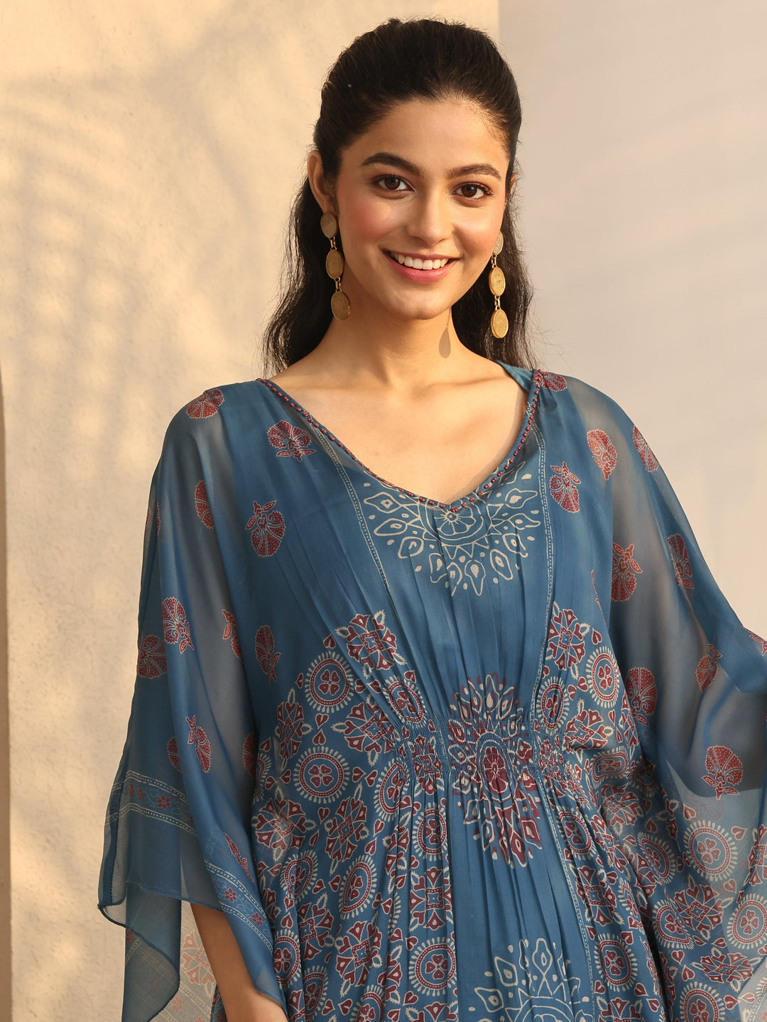Teal  Printed Chiffon Straight Kurta Set