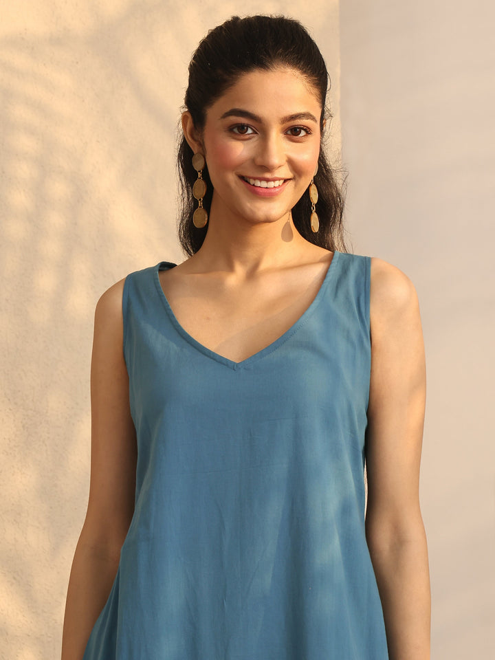 Teal  Printed Chiffon Straight Kurta Set