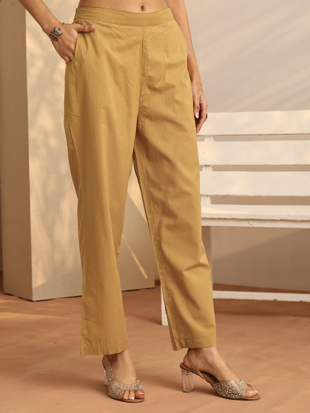 Mustard Printed Chiffon A-Line Kurta Set