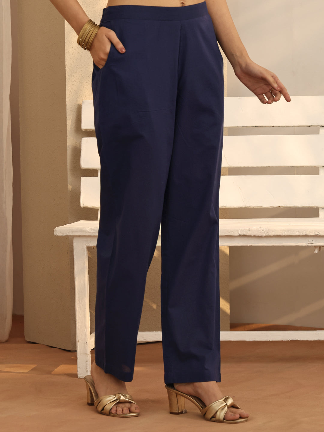 Navy blue Printed Chiffon A-Line Kurta Set