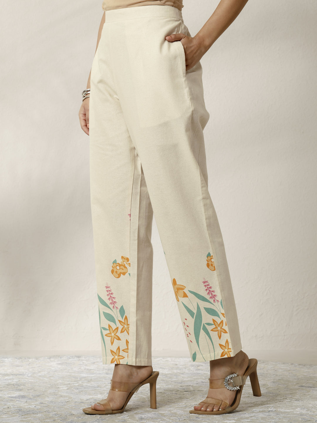 Off White Printed Cotton Blend Co-Ord Set