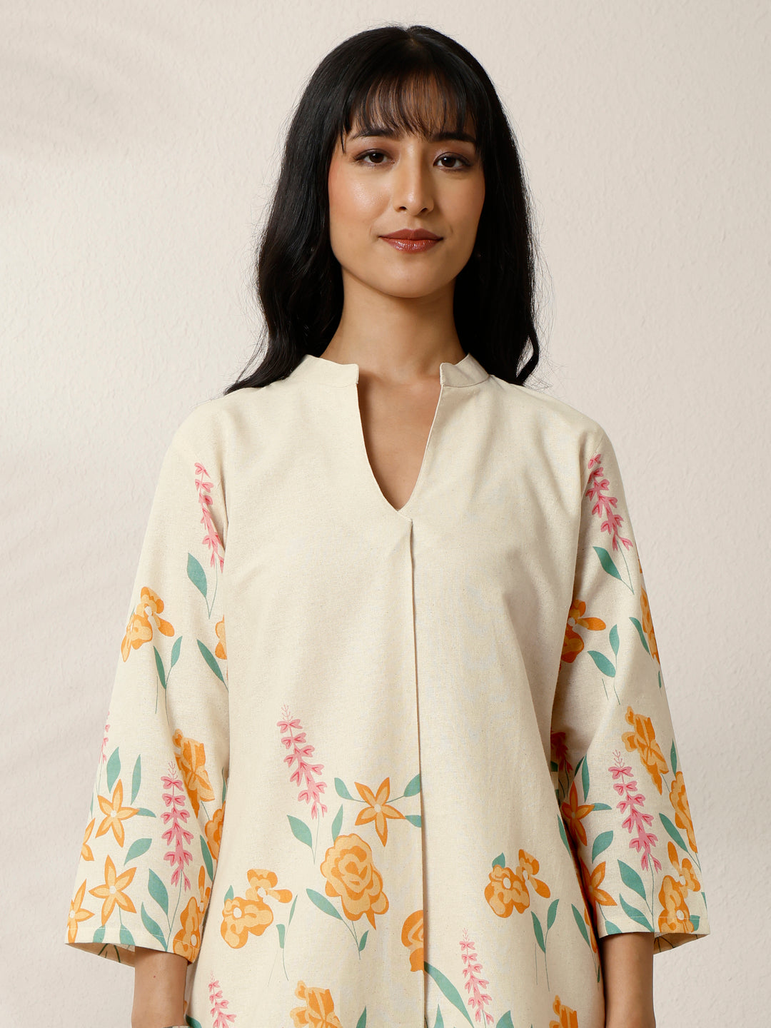 Off White Printed Cotton Blend Co-Ord Set