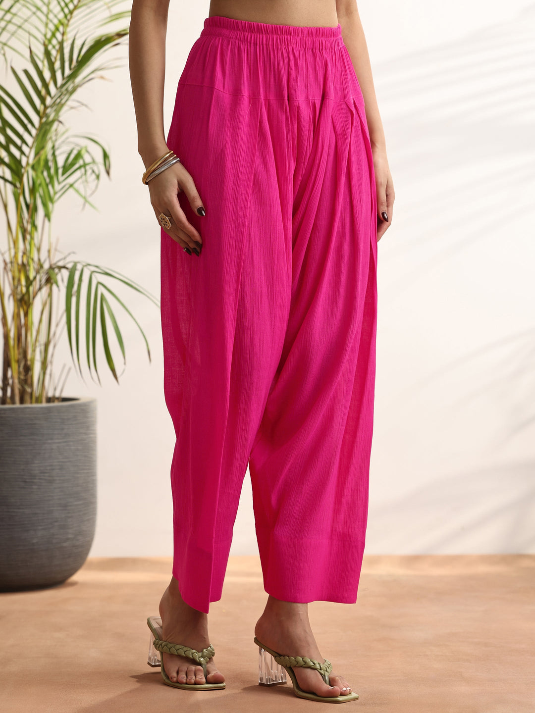 Pink Embroidered cotton blend Straight Suit Set With Dupatta
