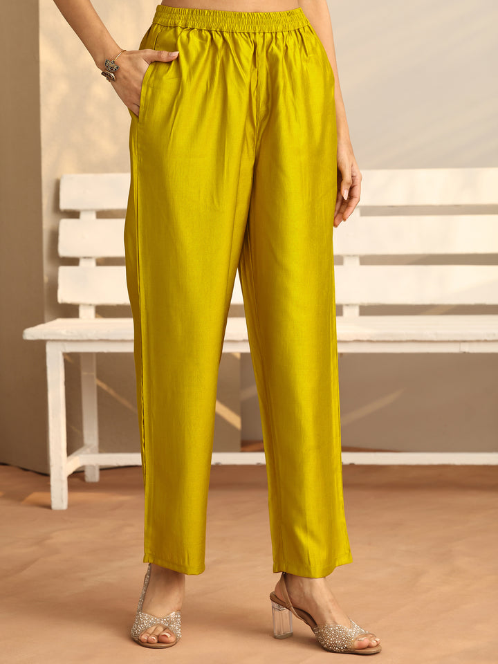 Mustard Embroidered Silk Blend Straight Suit Set With Dupatta