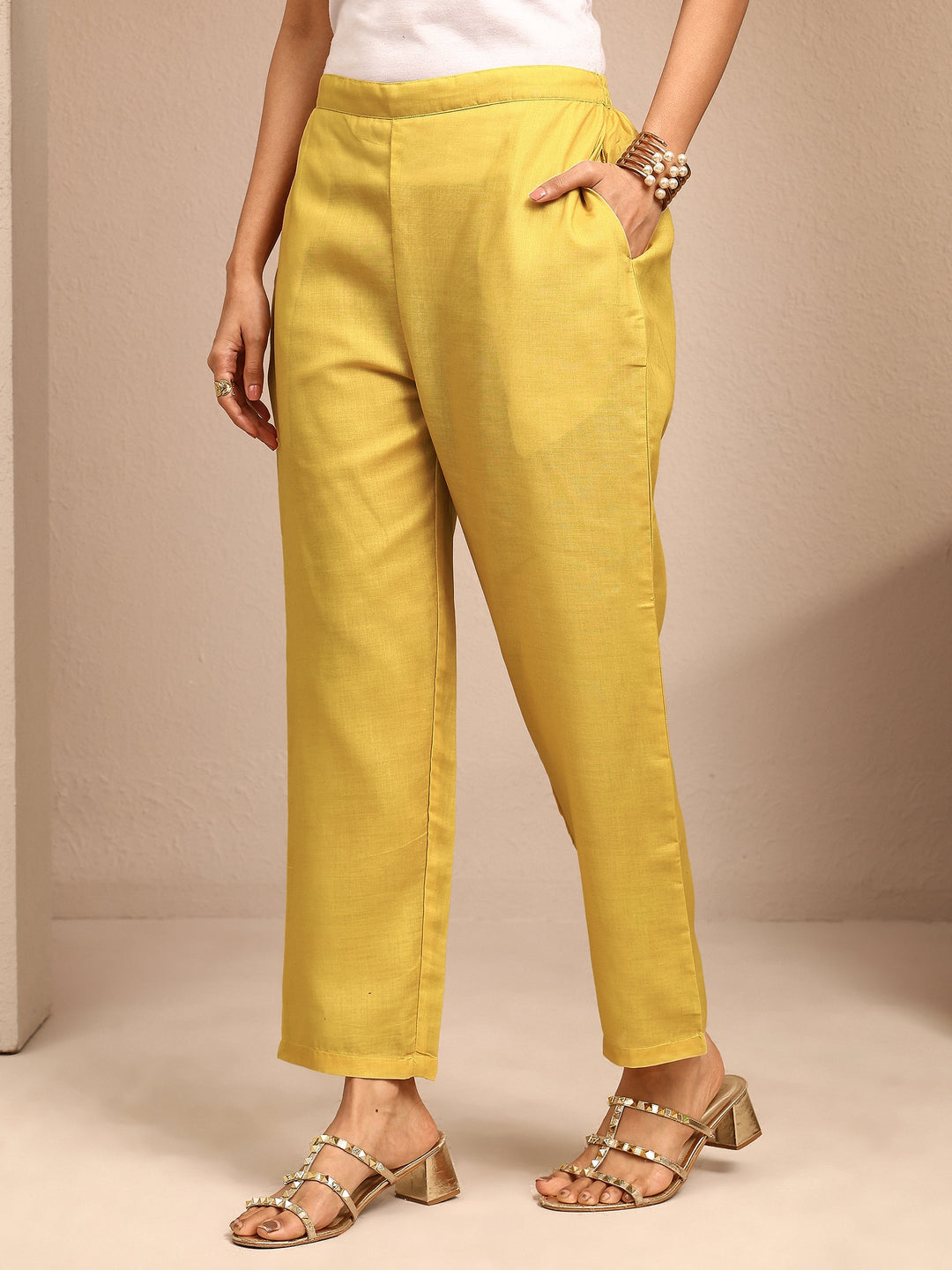 Yellow Printed Cotton Blend Straight Suit Set With Dupatta