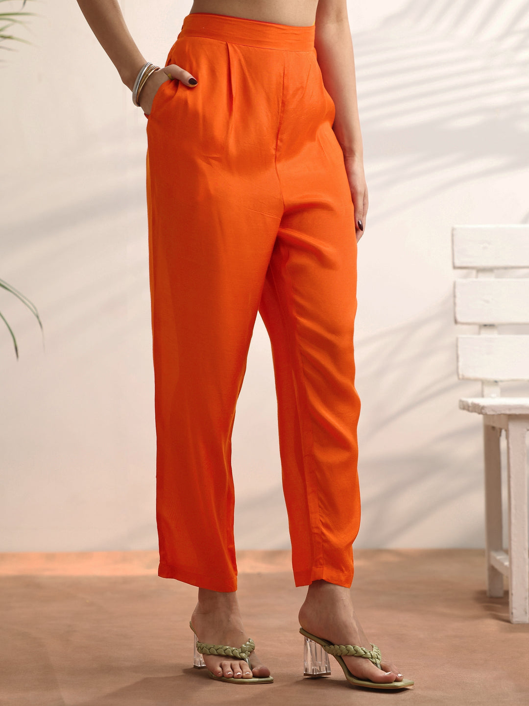 Orange Printed Muslin Straight Suit Set With Dupatta