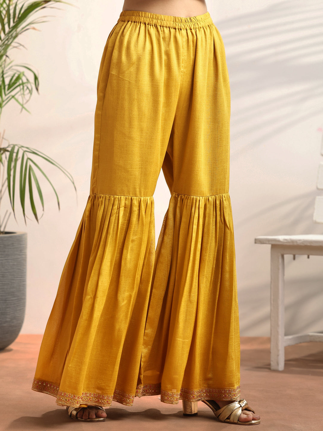 Mustard Embroidered Silk blend Straight Suit Set With Dupatta