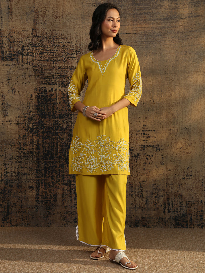 Yellow Printed Silk Blend Co-Ord Set