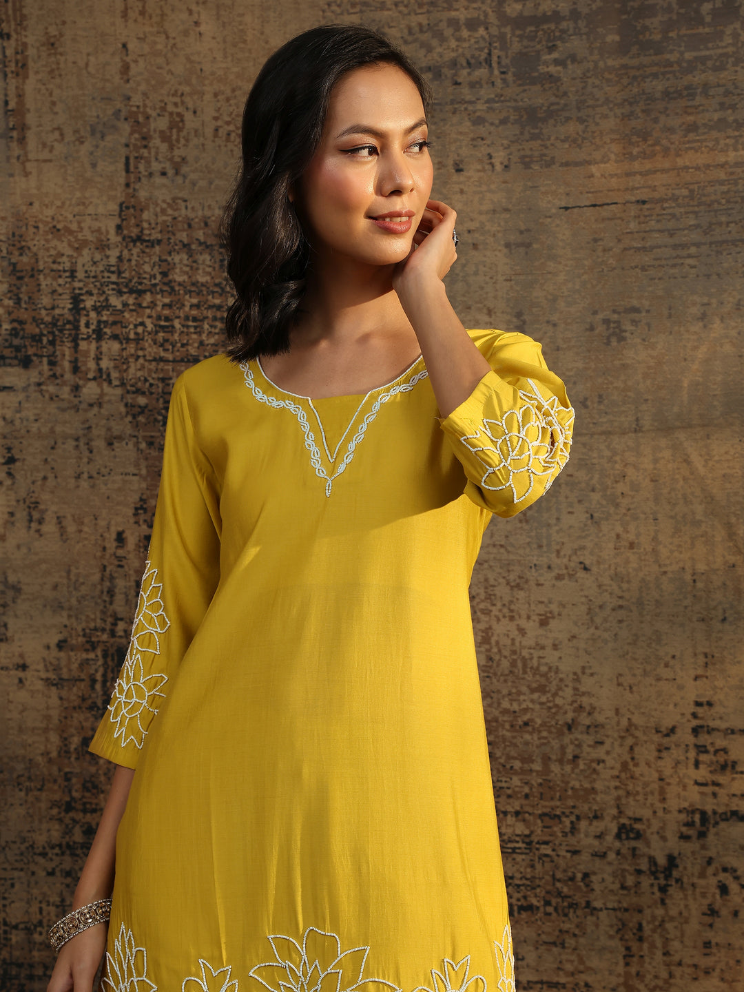 Yellow Printed Silk Blend Co-Ord Set