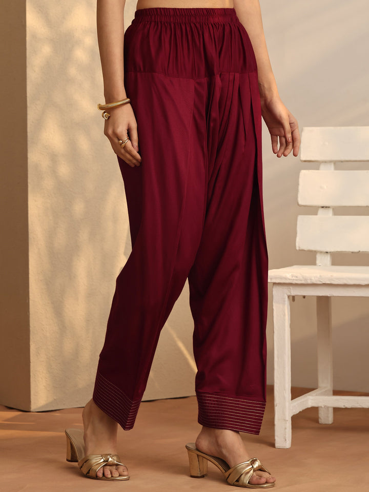 Maroon Embroidered Silk Blend Co-Ord Sets