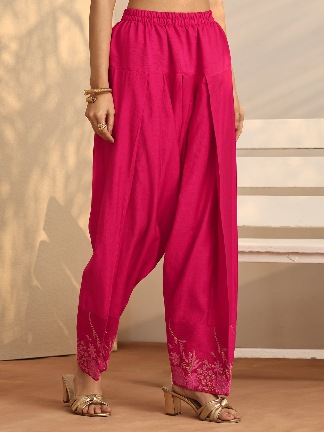 Pink Embroidered Silk Blend Co-Ord Sets