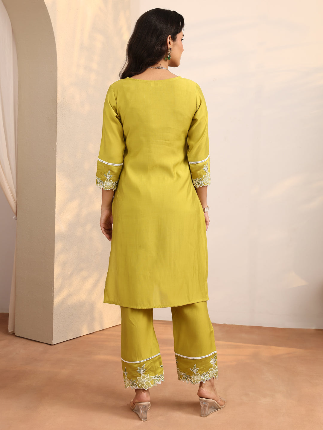 Green Printed Silk Blend Co-Ord Set