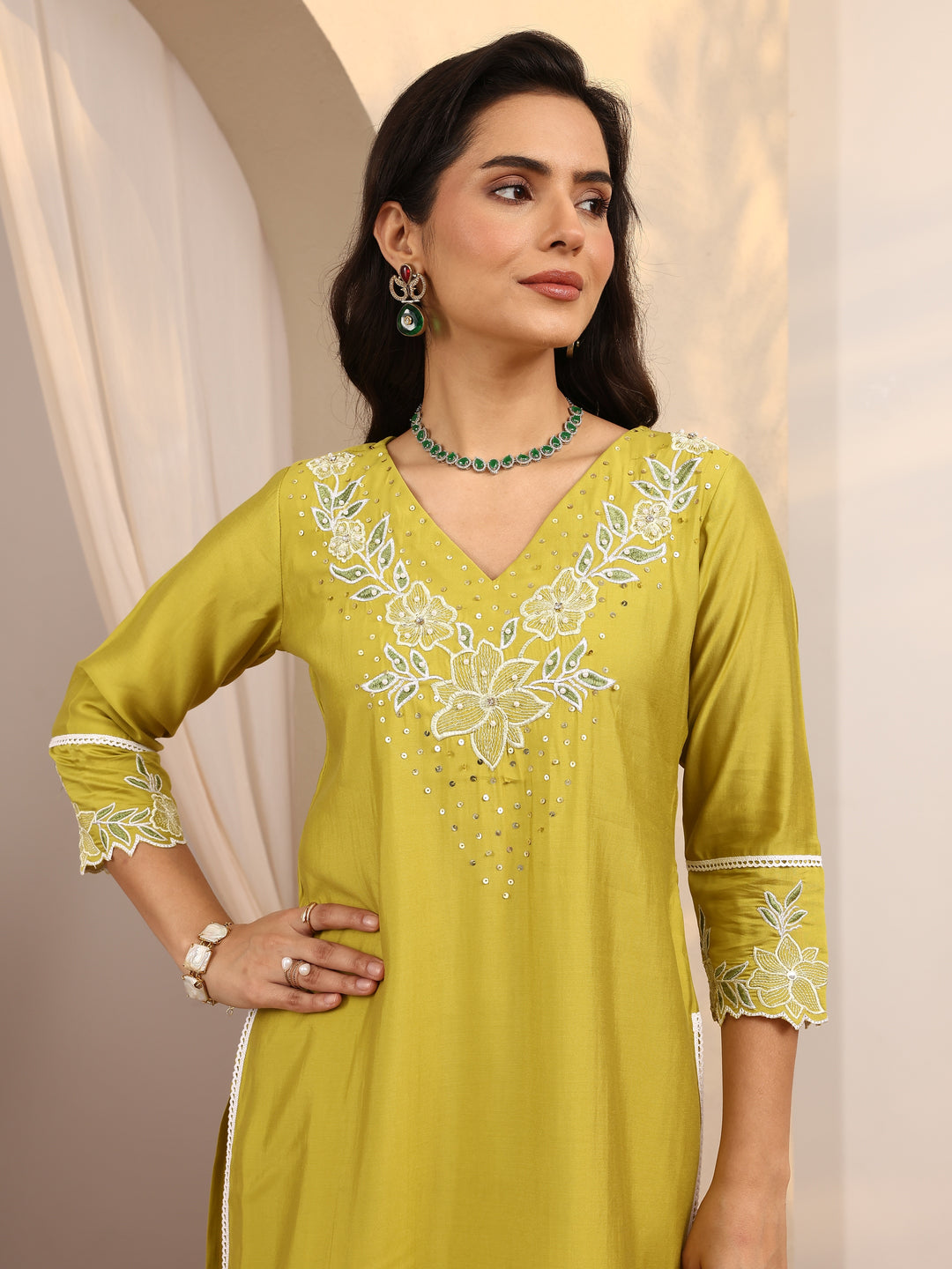 Green Printed Silk Blend Co-Ord Set