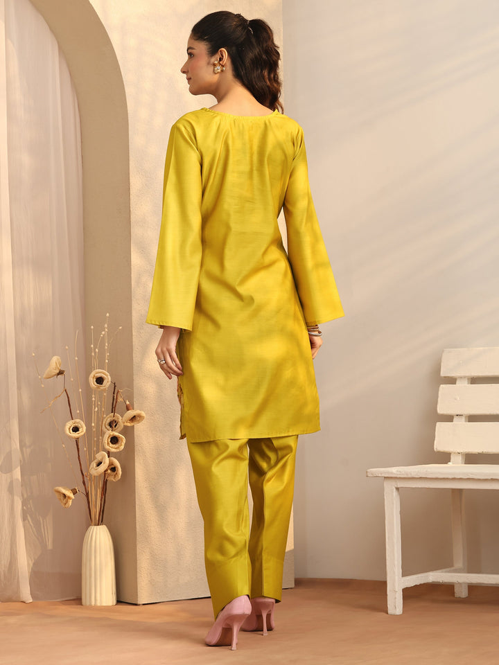 Mustard Embroidered Silk Blend Co-Ord Sets