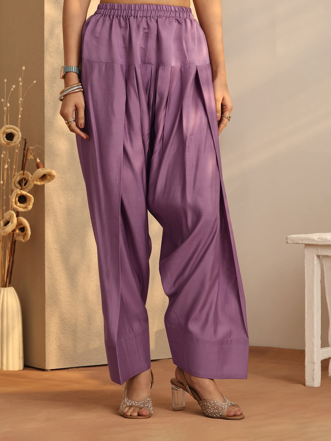 Mauve Embellished Silk Blend Co-Ord Sets