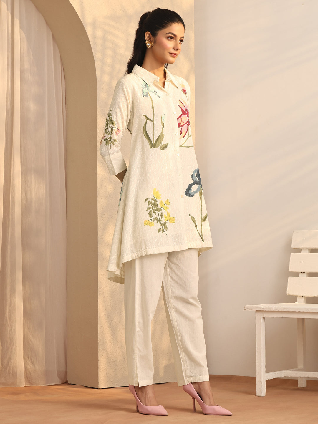 Off White Printed Cotton Co-Ord Sets