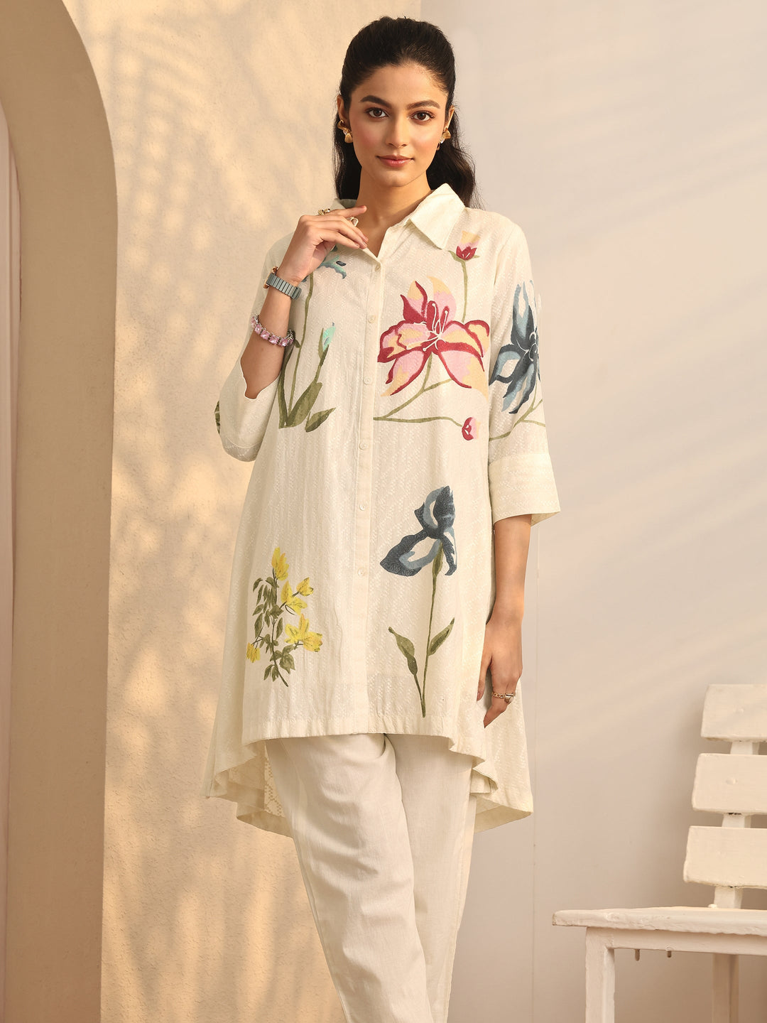 Off White Printed Cotton Co-Ord Sets