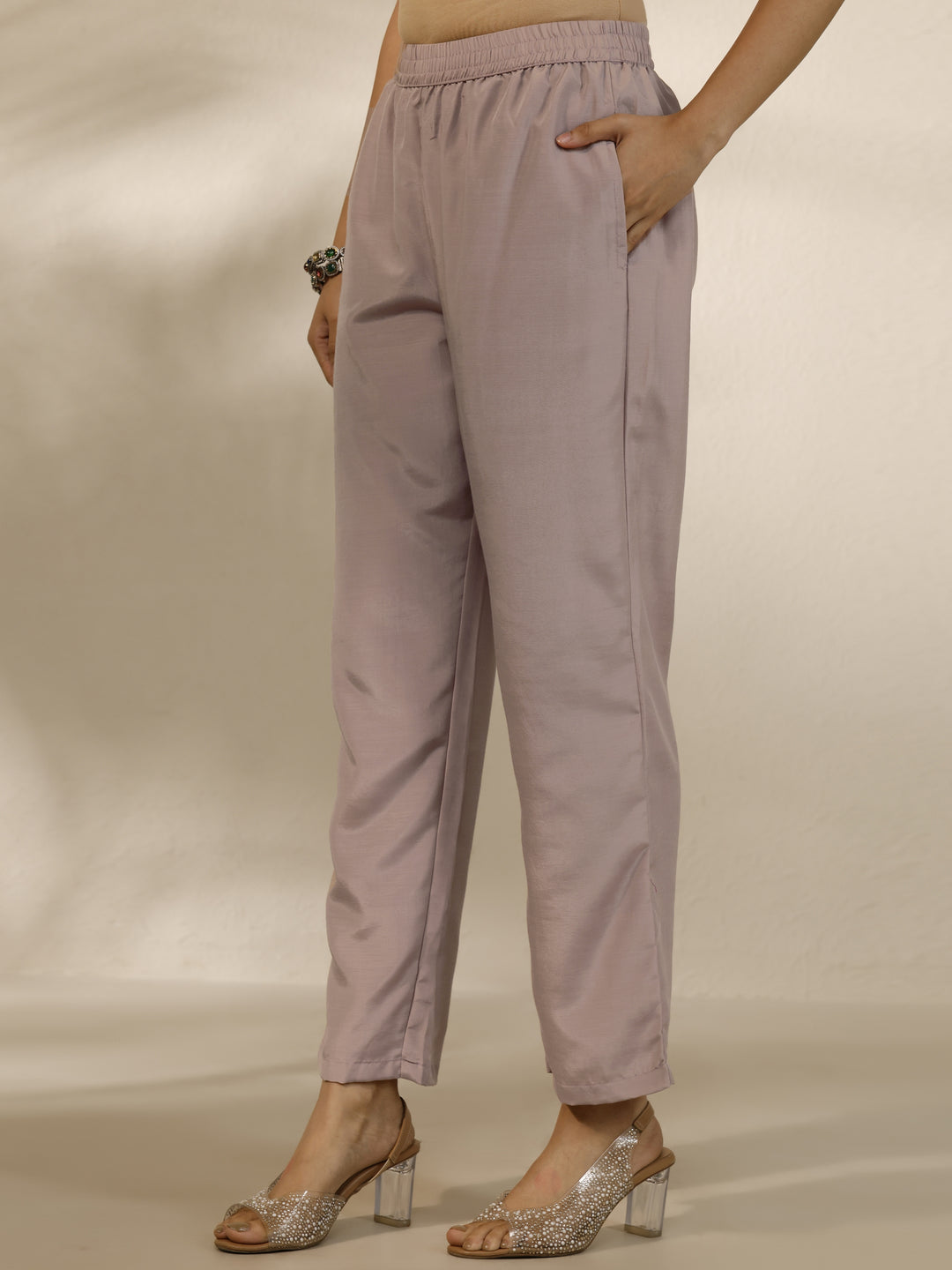 Mauve Embroidered Silk Blend Straight Suit Set With Dupatta