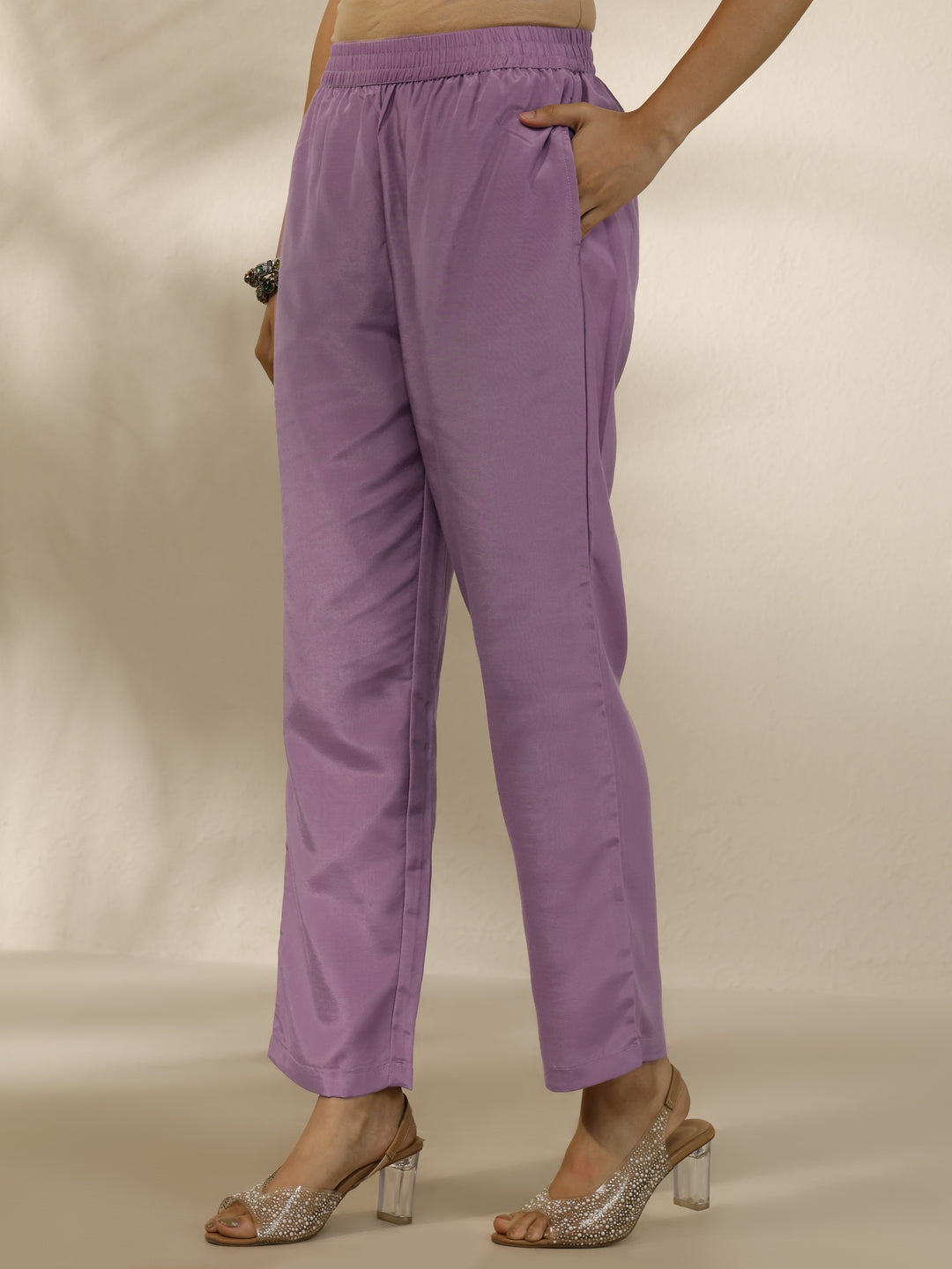 Lavender Embroidered Silk Blend Straight Suit Set With Dupatta