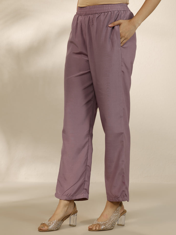 Mauve Embroidered Silk Blend Straight Suit Set With Dupatta