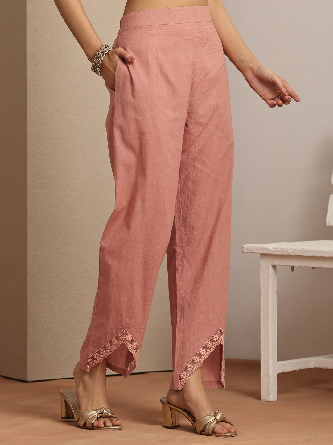 Pink Printed Linen Straight Suit Set With Dupatta