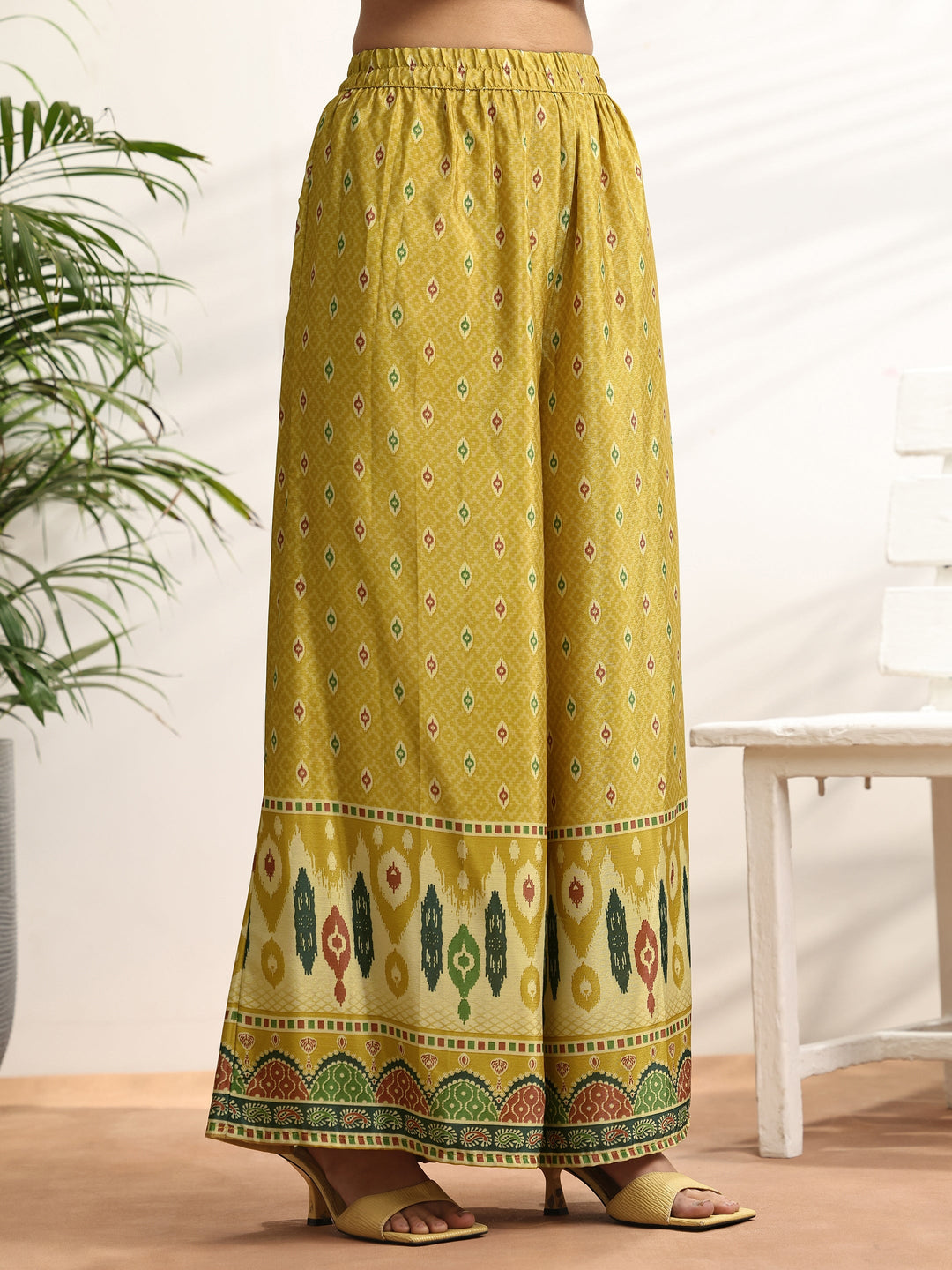 Mustard Printed Chinon Straight Suit Set With Dupatta
