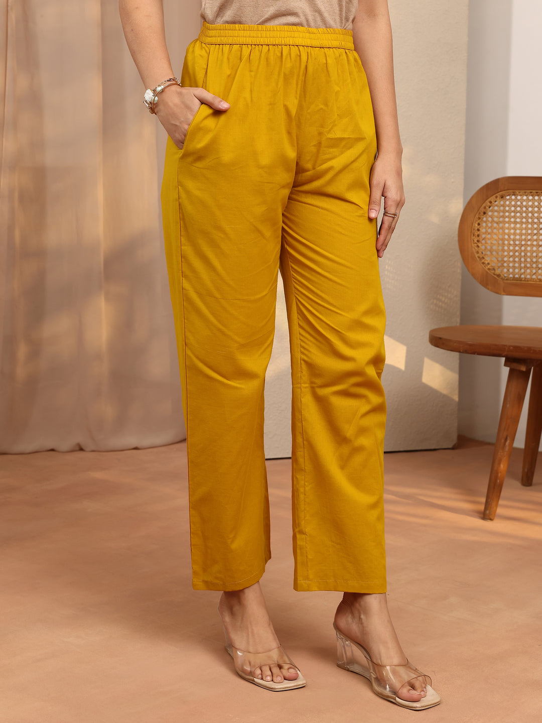 Mustard Bandhani Printed Cotton Suit Set With Dupatta