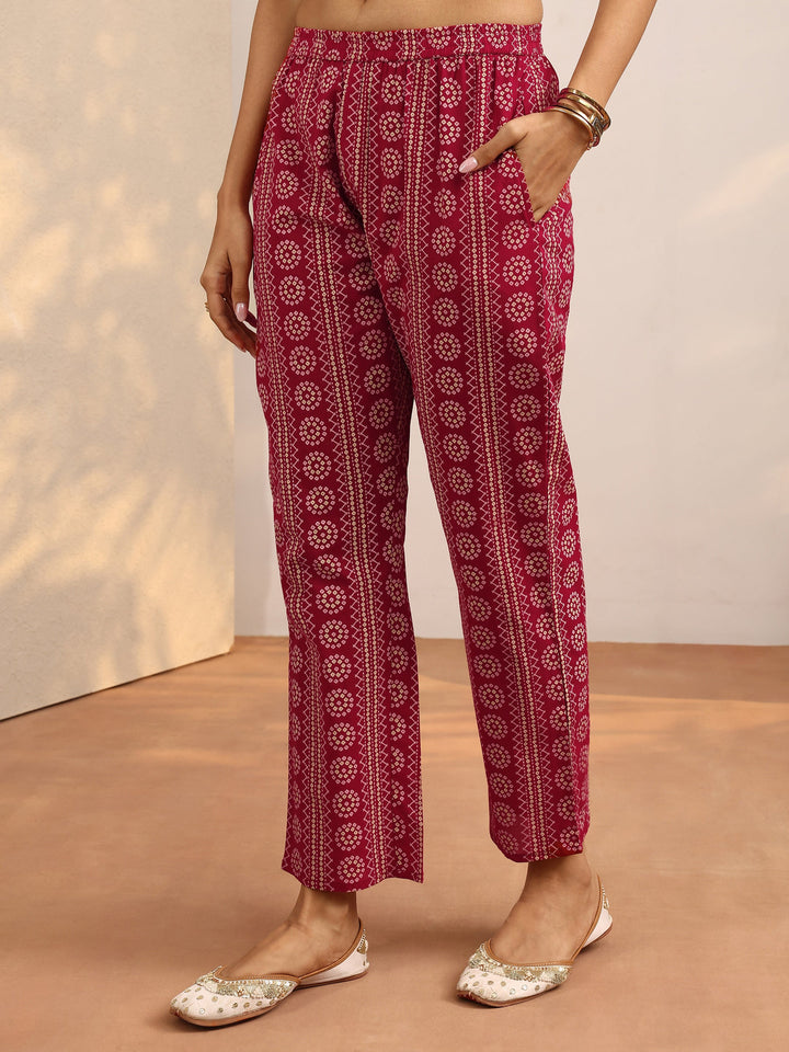 Red Bandhani Printed Cotton Suit Set With Dupatta