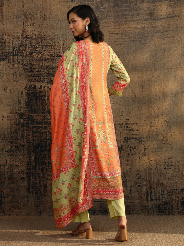 Multi Printed Muslin A-Line Suit Set With Dupatta
