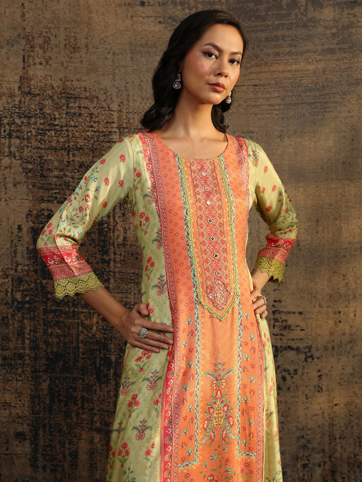 Multi Printed Muslin A-Line Suit Set With Dupatta