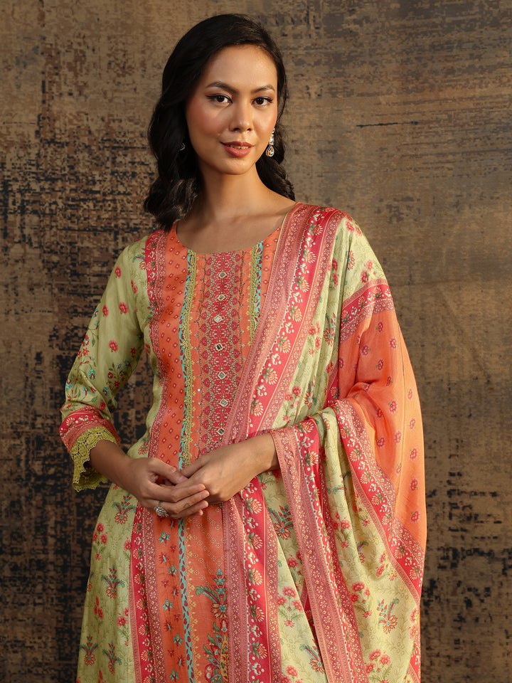Multi Printed Muslin A-Line Suit Set With Dupatta