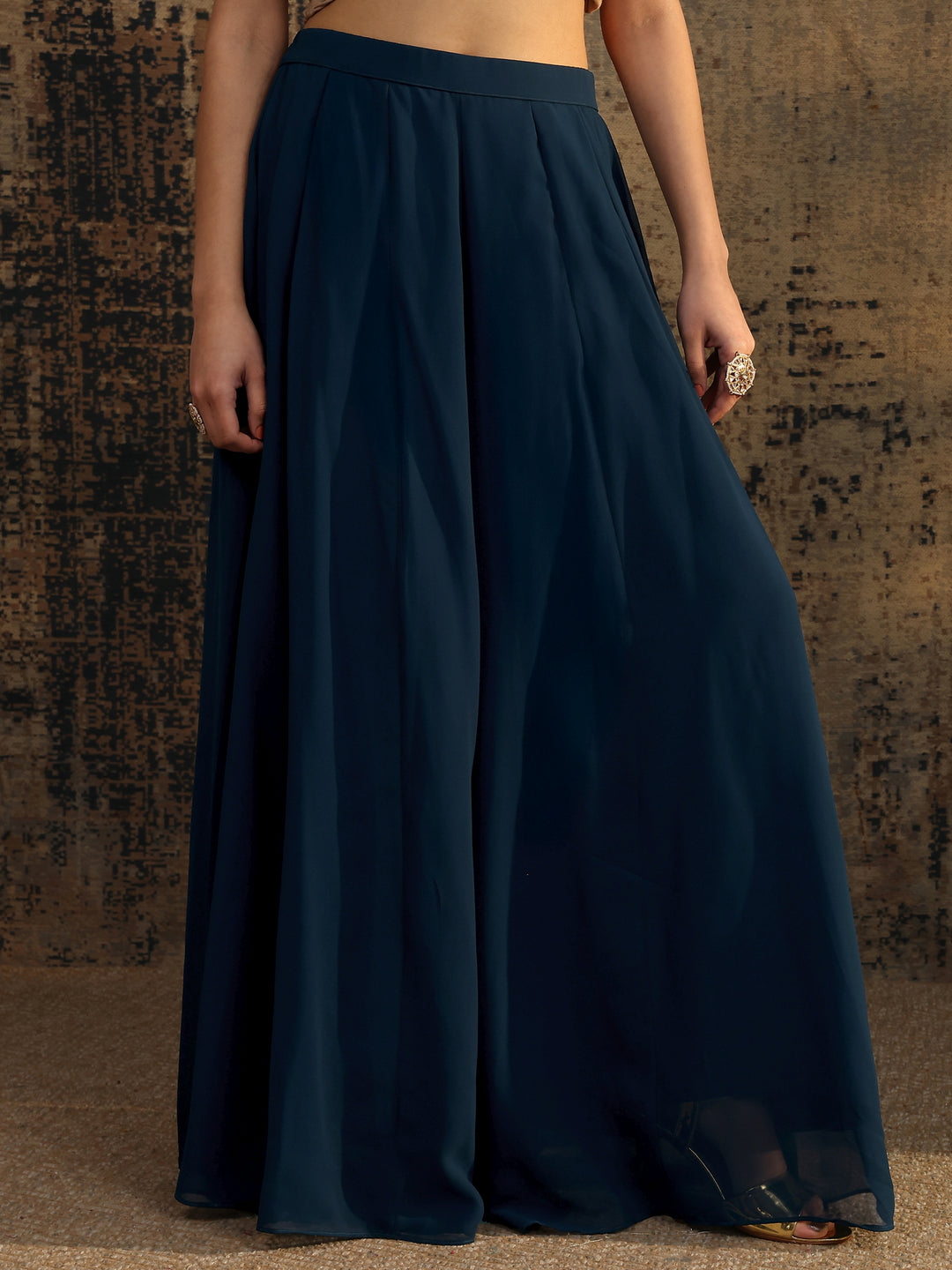 Blue Embroidered Georgette Straight Suit Set With Dupatta