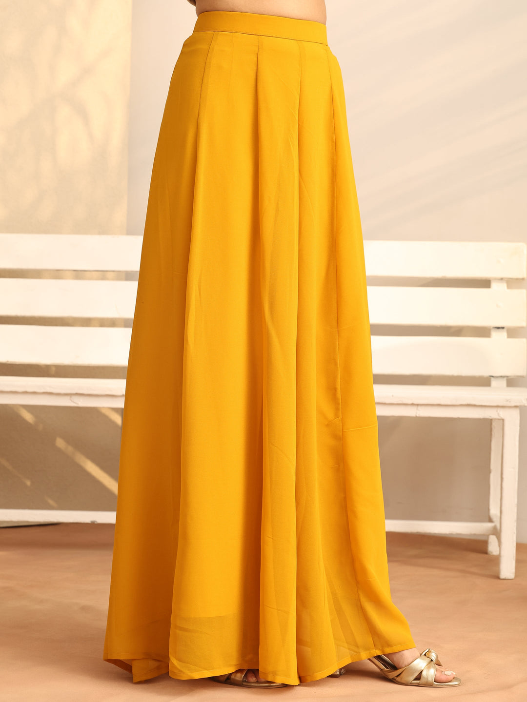 Mustard Chevron Embroidered Georgette Straight Suit Set With Dupatta