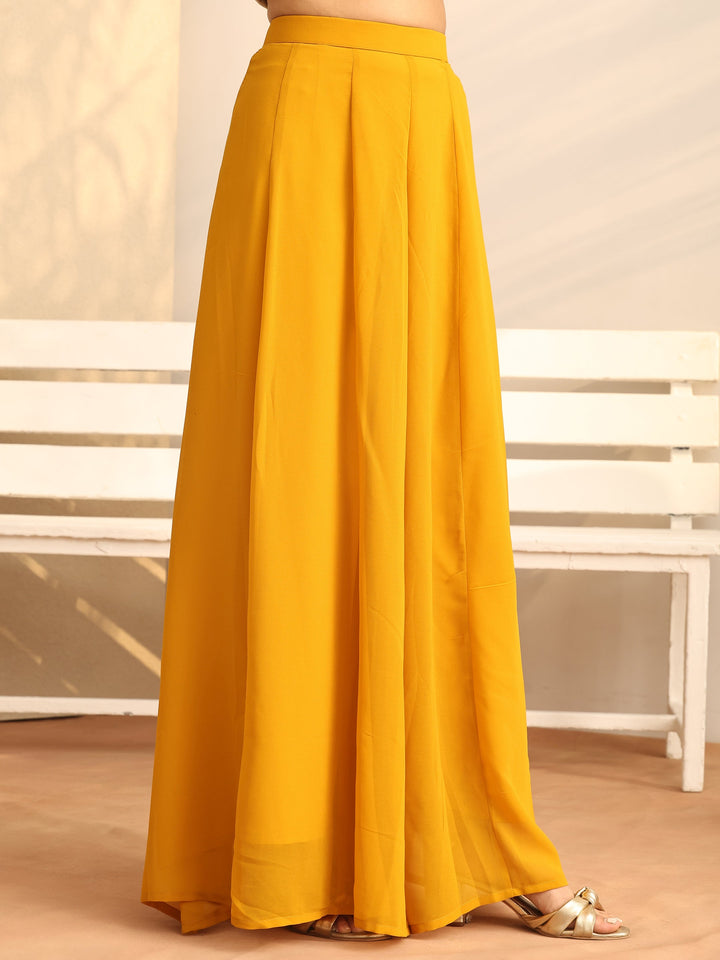 Mustard Chevron Embroidered Georgette Straight Suit Set With Dupatta